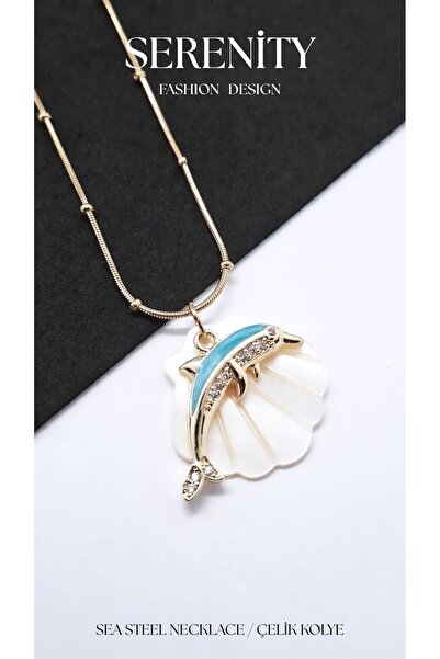 Serenity Sea Creatures Figured Bone Mussel Steel Necklace