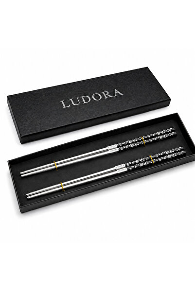 LUDORA Bete chinezesti pentru mancare,inox, set de 2, rezistente la spalare, cu imprimeuri florale colorate