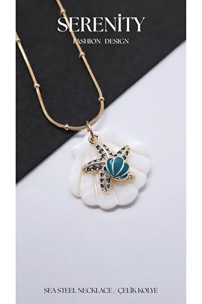 Serenity Sea Creatures Figured Bone Mussel Steel Necklace