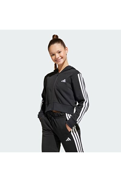 adidas Jj0956 Jg 3S ft Fz Cro Youth Sports Jacket Black White