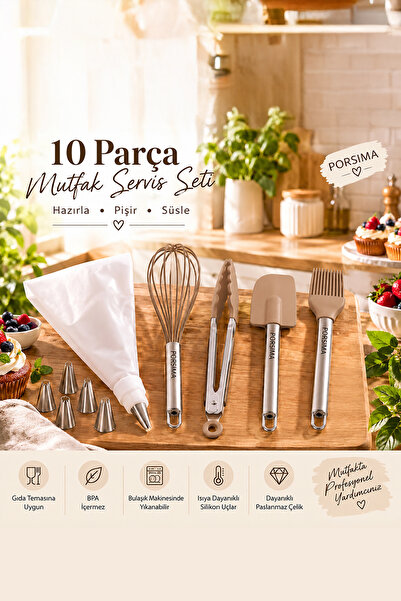 Porsima 3161 10 Piece Silicone Serving Set Cake Pastry and Confectionery Tool...
