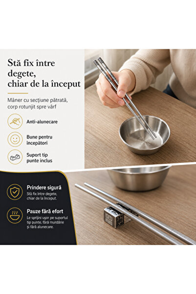LUDORA Bete chinezesti pentru mancare, din inox, LUDORA®, 2 seturi de betisoare cu 2 mini boluri incluse