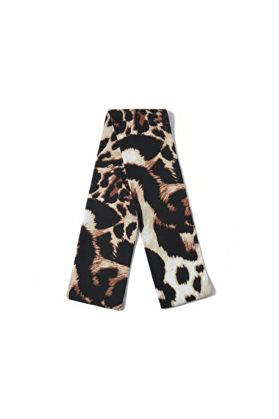 maia Black Leopard Patterned Viscose Scarf - 100X7 cm