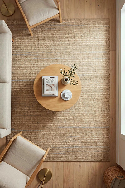 Eliz Home Naturel Jüt Halı Modern Örme Toz Vermez Kaymaz Taban Balkon Salon B...