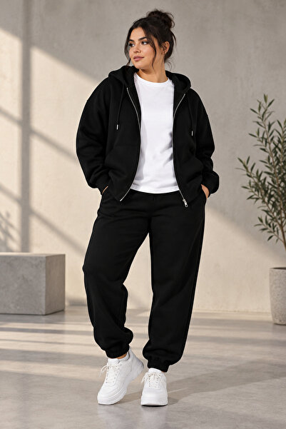 Rubonia Unisex Large Size 3-Piece Winter Tracksuit Set Oversized Zipper Hoode...