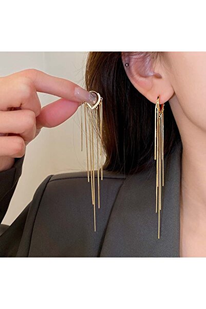 Choice أقراط فضية عيار 925 بتصميم كوري أنيق، سلسلة طويلة مزينة بشرابة، مجوهرا...