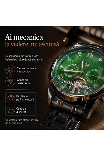 LUDORA Ceas Automatic-Mecanic Poedagar by LUDORA® Tourbillon, Aliaj, Curea Metalica, Rezistent la Apa 3ATM