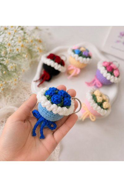 Hobievim3 Knitted Flower Bouquet Keychain – Handmade Mini Flower Bouquet Keychain