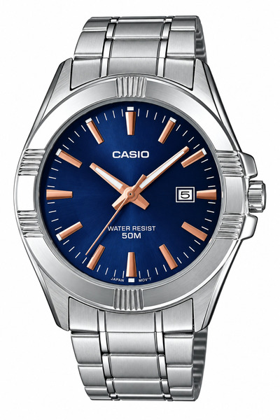 Casio Silver Color Men's Wristwatch with Dark Blue Cord
