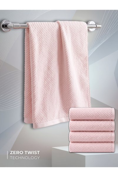 Donetella 100% Cotton Zero Twist Bath Towel - 4 Pcs | Woven Logo | 70x140 cm | 550 GSM | Highly Absorbent & Quick Dry.