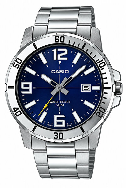 Casio Silver Color Men's Wristwatch with Dark Blue Cord