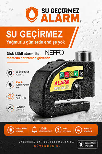 NEFFO Alarmlı Motosiklet Disk Kilidi – Suya Dayanıklı 110 dB Güçlü Alarm | Gü...