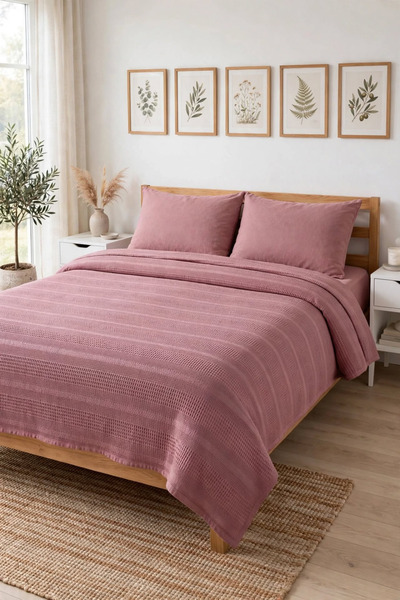 evdehome %100 Pamuk Dual Çift Kişilik Pike Takımı | 200x230 Pike + 160x200 La...