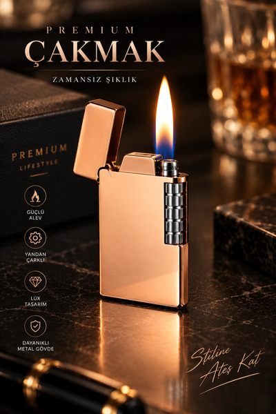 Bizle Tasarla Premium Rose Gold Metal Çakmak Yandan Çarklı Ateşleme, Özel Kut...