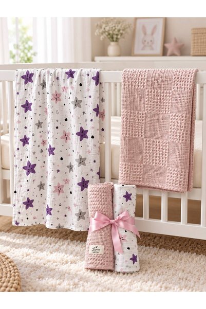Luna Baby & Kids Muslin Pique 2-Piece Baby Blanket 85X85 cm – Pink