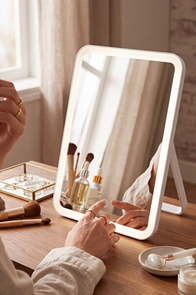 MaperaHome Led Işıklı Usb Şarjlı Masa Üstü Makyaj Aynası Makyaj Aynası Dokunm...