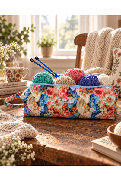 Ays Quilt Örgü Çantası - Dikiş El İşi Taşıma Çantası ve Yün Organizer