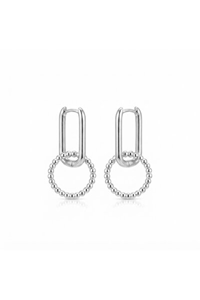 Siya Silver Special Series Topcuklu Ring Dangle Steel Earrings - 3 cm