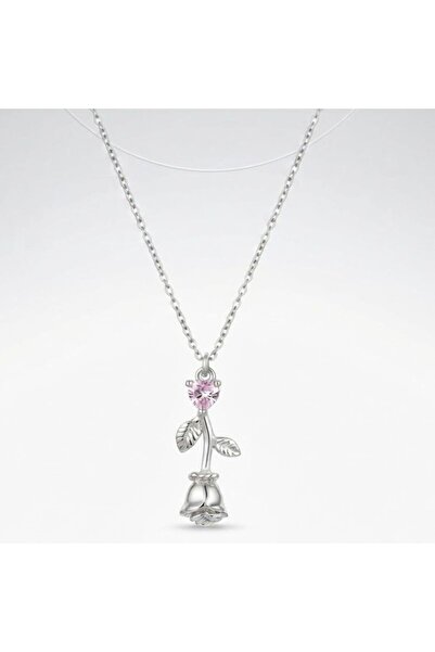 Siya Silver Pink Zircon Stone Rose Petal Motif Steel Necklace - Gift Boxed