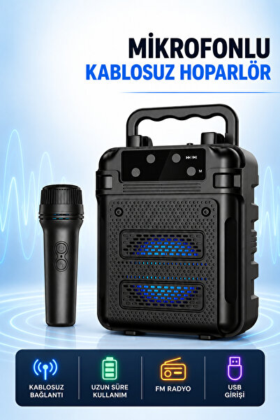 Abbruch Mikrofonlu Kablosuz Hoparlör Bluetooth Taşınabilir FM Radyo USB Giriş...