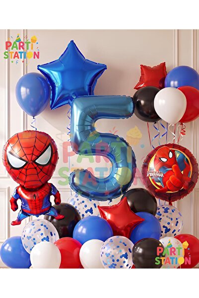 Parti Station Spiderman Örümcek Adam Konsept 5 Yaş Doğum Günü Balon Set Spide...
