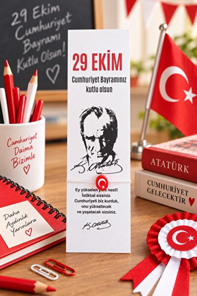 Emtory Home 5 Adet Atatürk Silüet Türk Bayrağı Bileklik & Kitap Ayracı - 29 E...