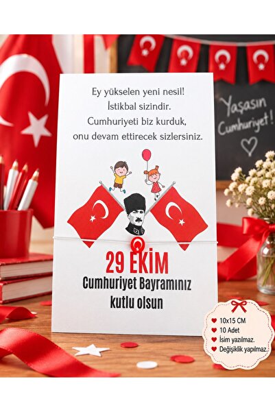 Emtory Home 10 Adet Bayrak Atatürk ve Çocuk Kartlı Türk Bayrağı Bileklik - 29...