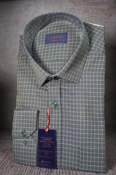 elitpark Square Pattern Checkered Long Sleeve Cotton Pocket Comfortable Fit P...