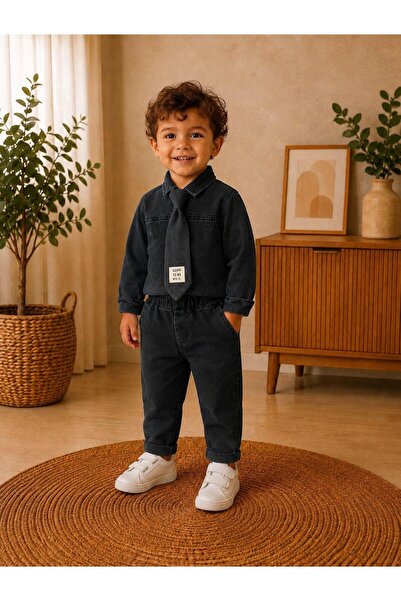 Bolly Baby Tie-Up Lycra Jeans with Front Snap Fasteners 3-Piece Jeans Set for...