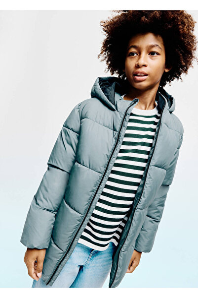 MANGO Kids Kapüşonlu uzun kapitone anorak