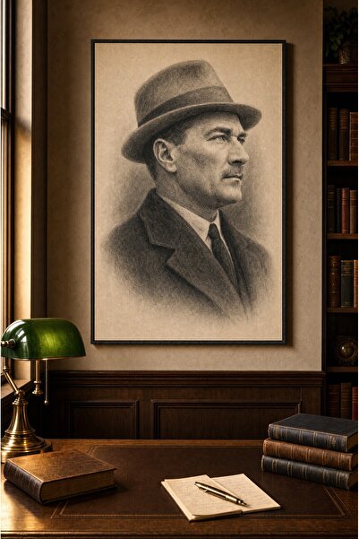ZURİ DESİGN Ataturk slika u ramu, MDF zidna slika, kolekcija portreta ugljem ...