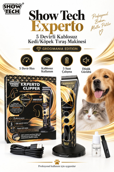 Showtech Experto 5 Devirli Şarjlı Kedi Köpek Tıraş Makinesi - Sessiz ve Güçlü!