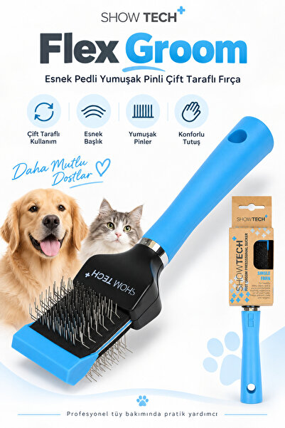 Showtech Flex Groom Esnek Pedli Yumuşak Pinli Kedi Köpek Fön Fırçası Mavi