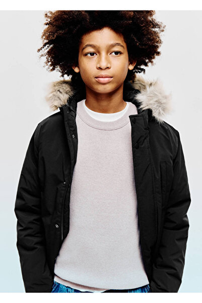 MANGO Kids Kapüşonu suni kürklü kapitone anorak