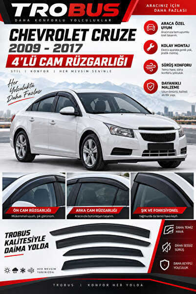 TROBUS Chevrolet Cruze HB 2009-2017 Mügen Tip Cam Rüzgarlığı 4'lü