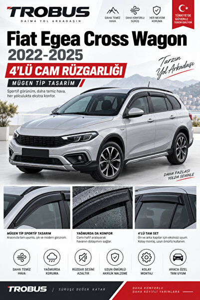 TROBUS Fiat Egea Cross 2022-2025 Tam Uyumlu Cam Rüzgarlığı 4'lü