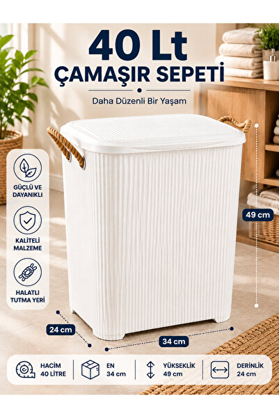 Buclee Liva Loft 40 L Kapaklı Çamaşır Sepeti – Halat Saplı