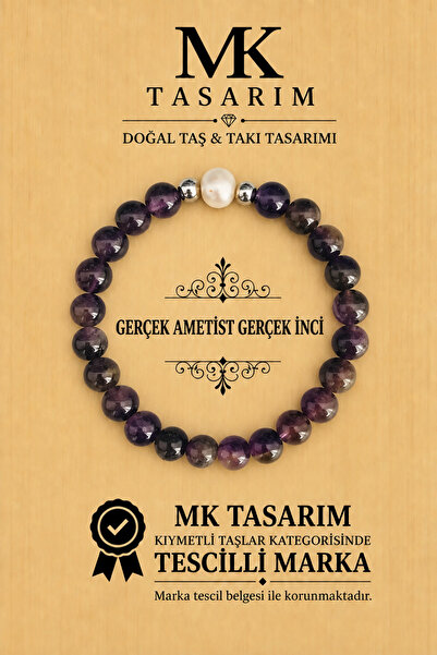 MK tasarım سوار من الأميثيست الحقيقي - سوار من اللؤلؤ - MKT.1.101.27