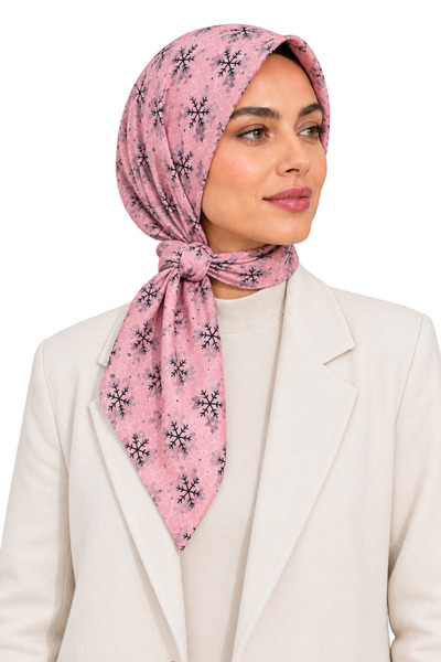 PEMBE KAR TANESİ DESENLİ EŞARP