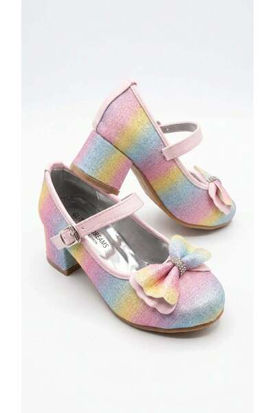 NeSe Shoes Girls' Heeled Shoes with Glitter and Bow, Evening Dress Shoes, New...
