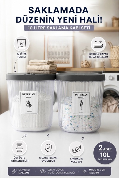 Dem Home Transparent 2-Pack Jumbo Size 10 Liter Detergent Storage Container D...