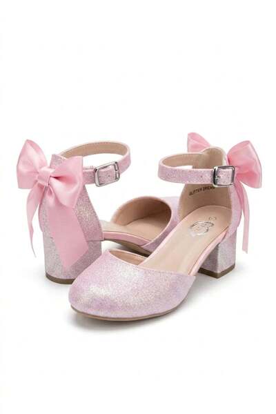 NeSe Shoes Kız Çocuk Topuklu Ayakkabı, Simli ve Fiyonklu Abiye Ayakkabı, Yeni...