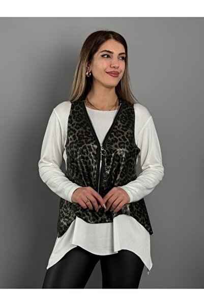 Veraura Lifestyle سترة نسائية بتفاصيل سحاب على شكل ثعبان وبلوزة غير متماثلة ف...