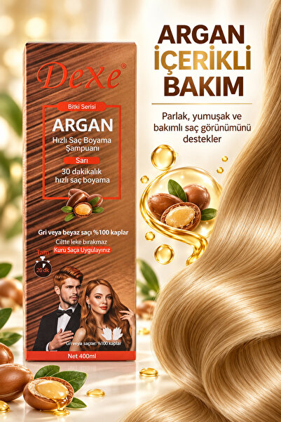 Dexe Argan Özlü Sarı Saç Boyama Şampuanı 420 ml – 30 Dakikada %100 Beyaz Kapatma