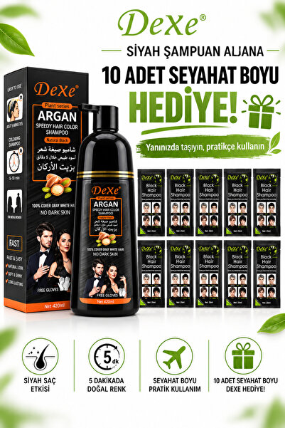 Dexe Black Hair Shampoo – 8 Dakikada Etkili Saç Siyahlaştırıcı Şampuan 420 ml + Seyahat Boy Hediye
