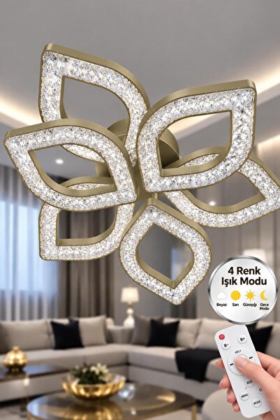 Elora Home Yaprak Model eskitme 6"lı Ledli 3 Renk Modu Kristal Salon Mutfak Y...