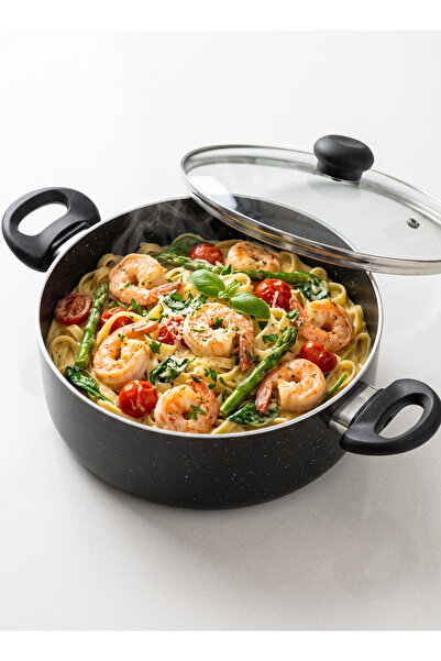 DELICI ASP32GE 32 CM Granite Nonstick Sauce Pan, Glass Lid, PFOA Free, Induct...