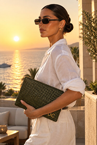 Haki Kişiye Özel kadın Portföy & Clutch Çanta, El Çantası