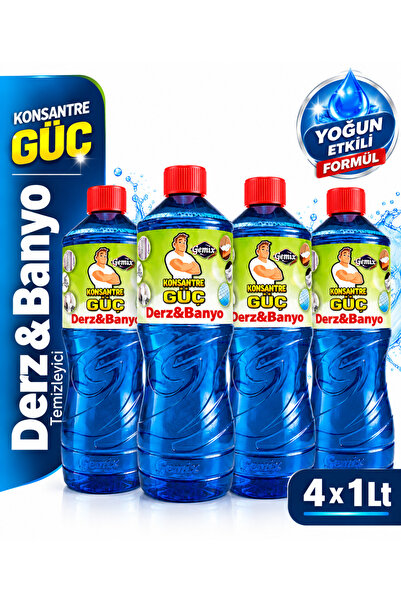 KONSANTRE GÜÇ Derz&Banyo Duşakabin Fayans Arası Temizleyici 1 Litre x 4 Adet ...