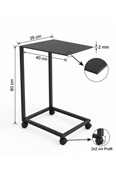 mome design Tekerlekli Metal C Sehpa Yan Sehpa Koltuk Sehpası Ofis Sehpası Bi...